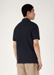 Men's Short Sleeve Textured Jersey Shirt in Midnight Navy