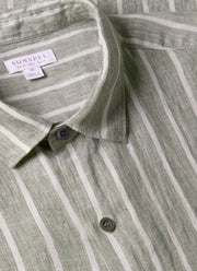 Men's Short Sleeve Linen Shirt in Dusk Green/Ecru