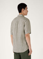 Men's Short Sleeve Linen Shirt in Dusk Green/Ecru
