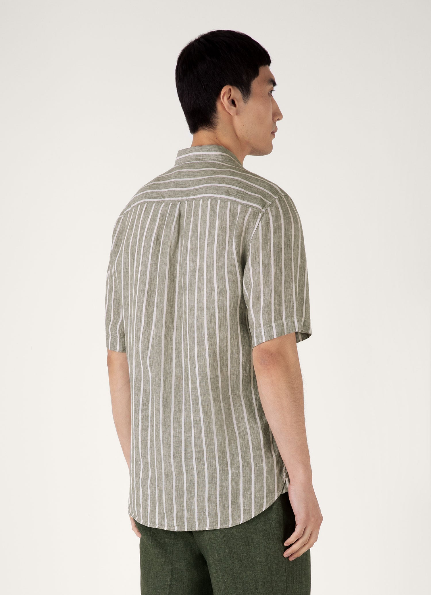Men's Short Sleeve Linen Shirt in Dusk Green/Ecru