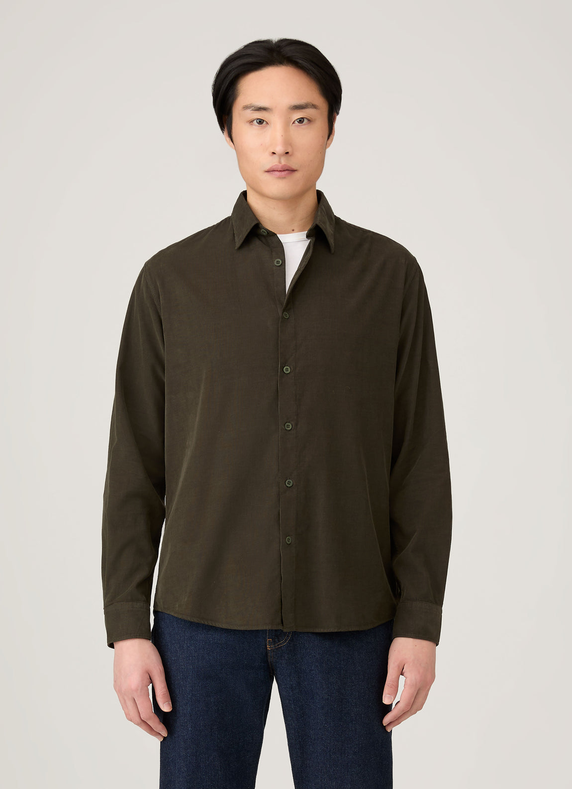 Men's Fine Cord Shirt in Dark Green