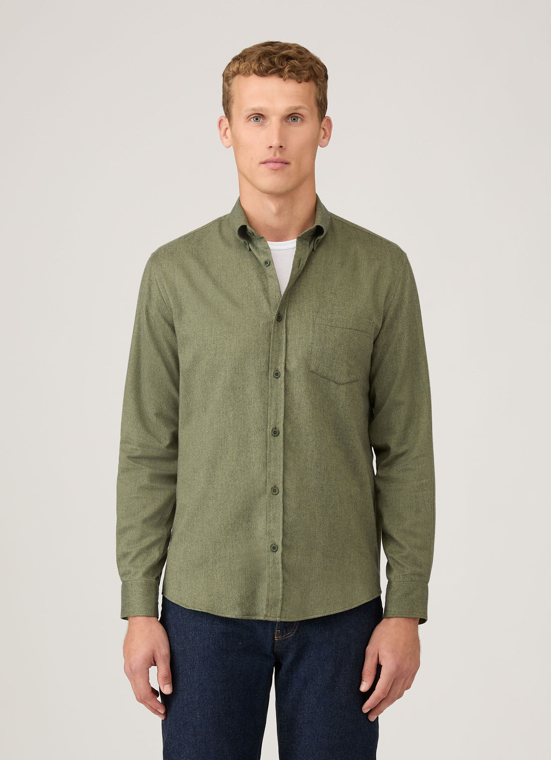 Men's Button Down Flannel Shirt in Sea Moss Melange