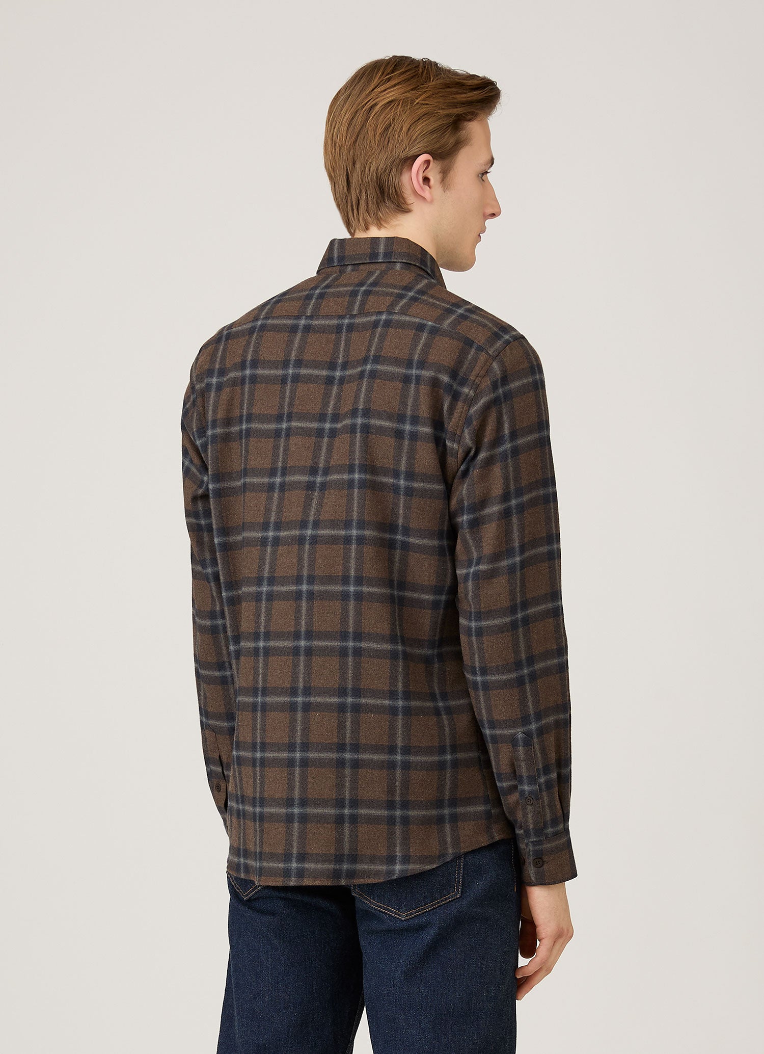 Men's Button Down Flannel Shirt in Bark Check