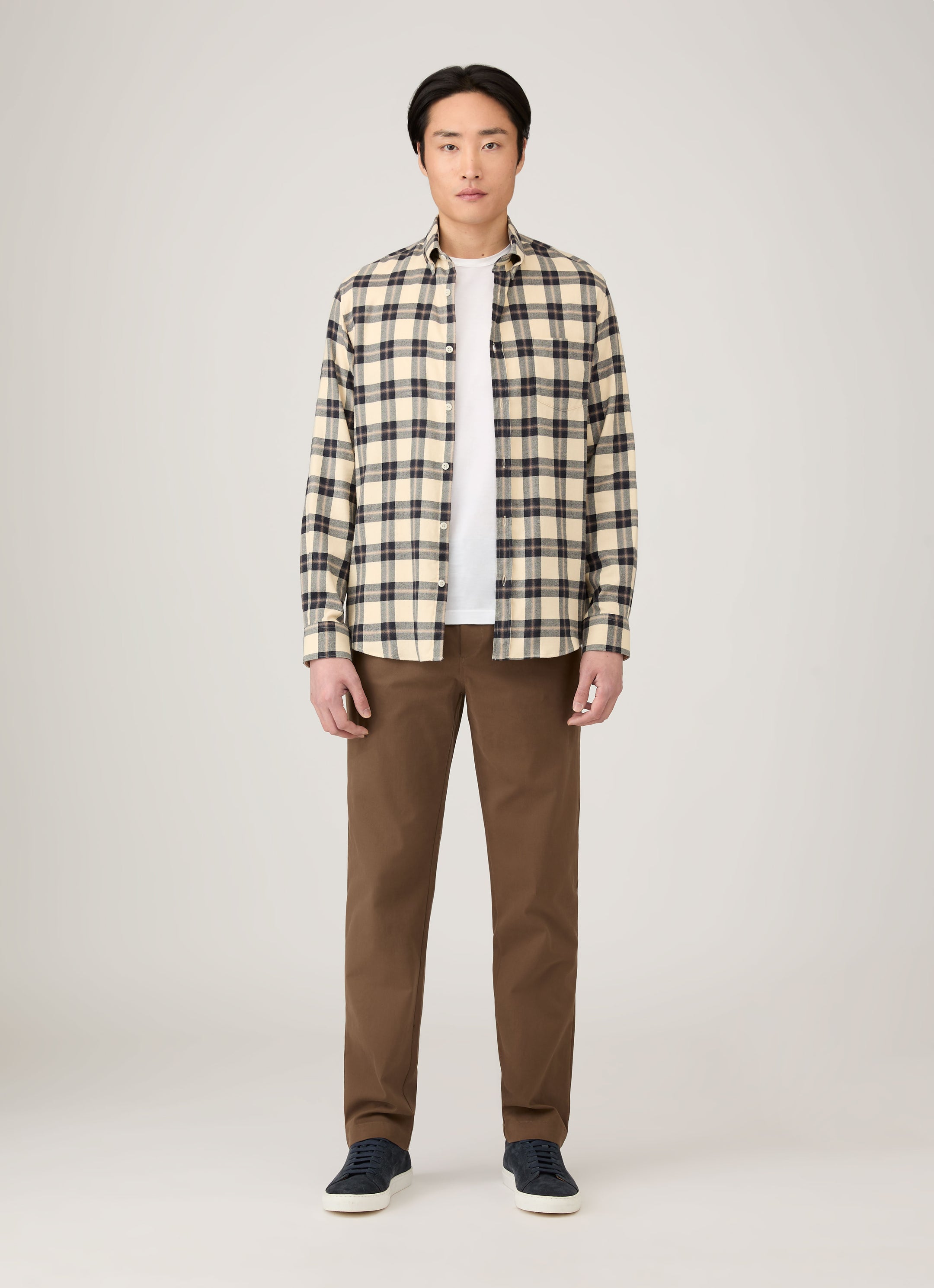 Men's Button Down Flannel Shirt in Truffle Check