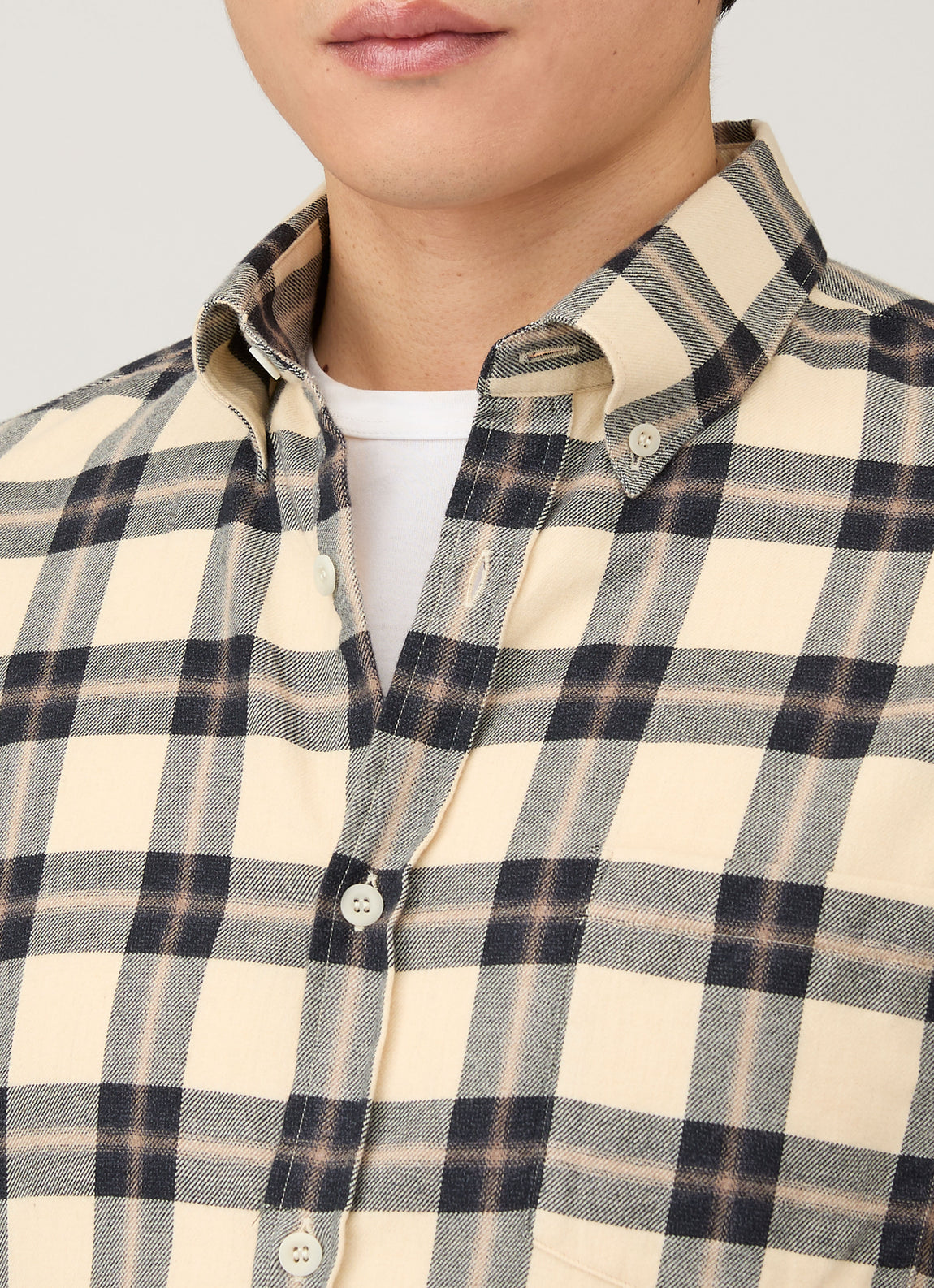 Men's Button Down Flannel Shirt in Truffle Check