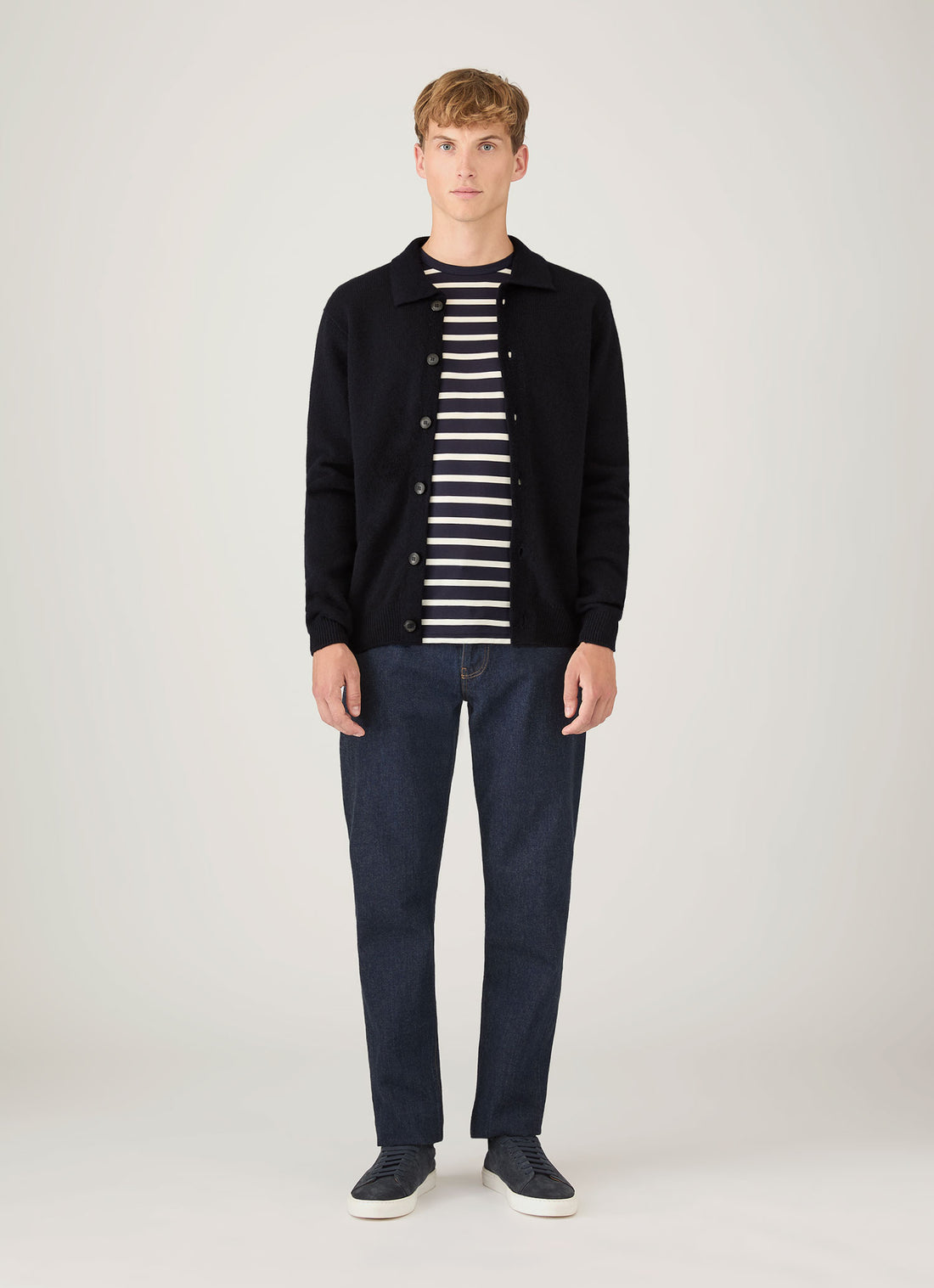 Men's Long Sleeve Classic T-shirt in Navy/Ecru Breton Stripe