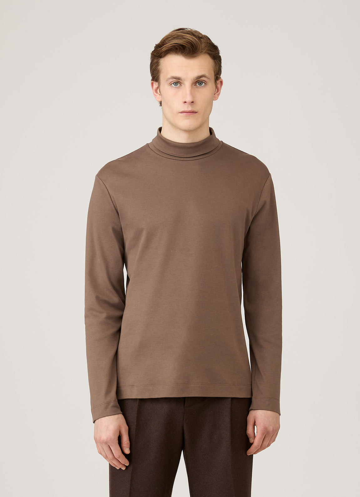 Men's Roll Neck Heavyweight T-shirt in Bark