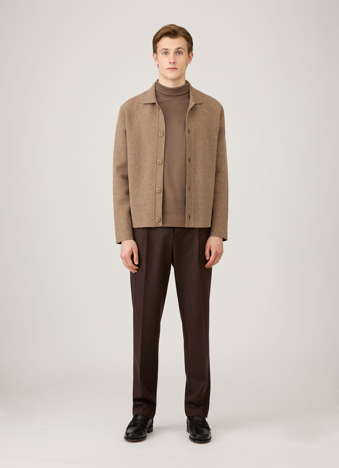 Men's Roll Neck Heavyweight T-shirt in Bark