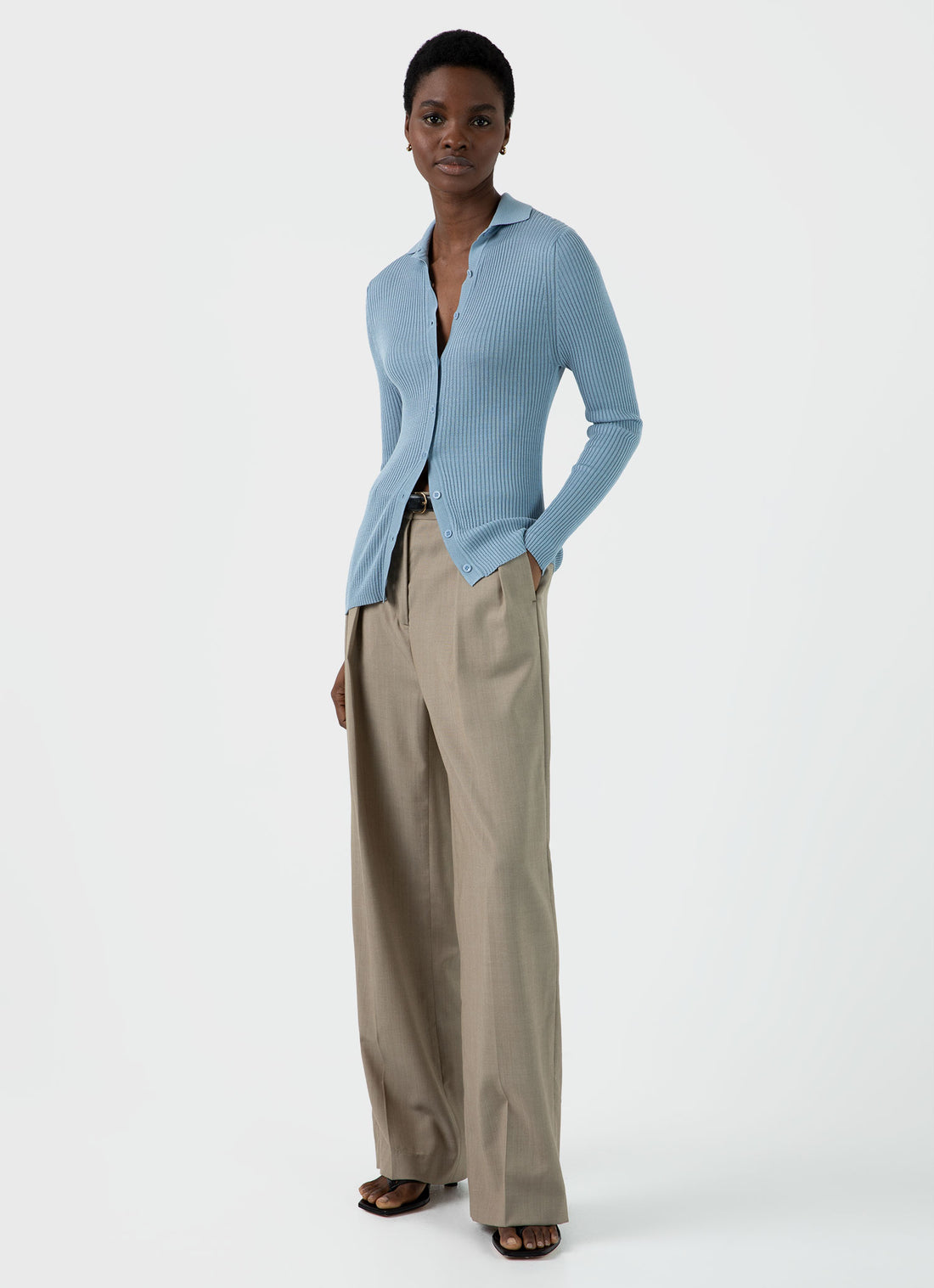 Women's Mulberry Silk Rib Cardigan in Light Blue