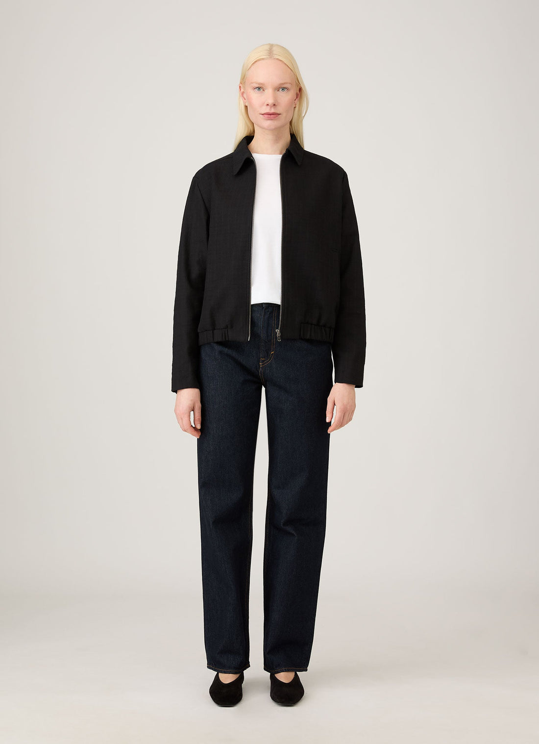 Women's Cotton Raffia Bomber Jacket in Black