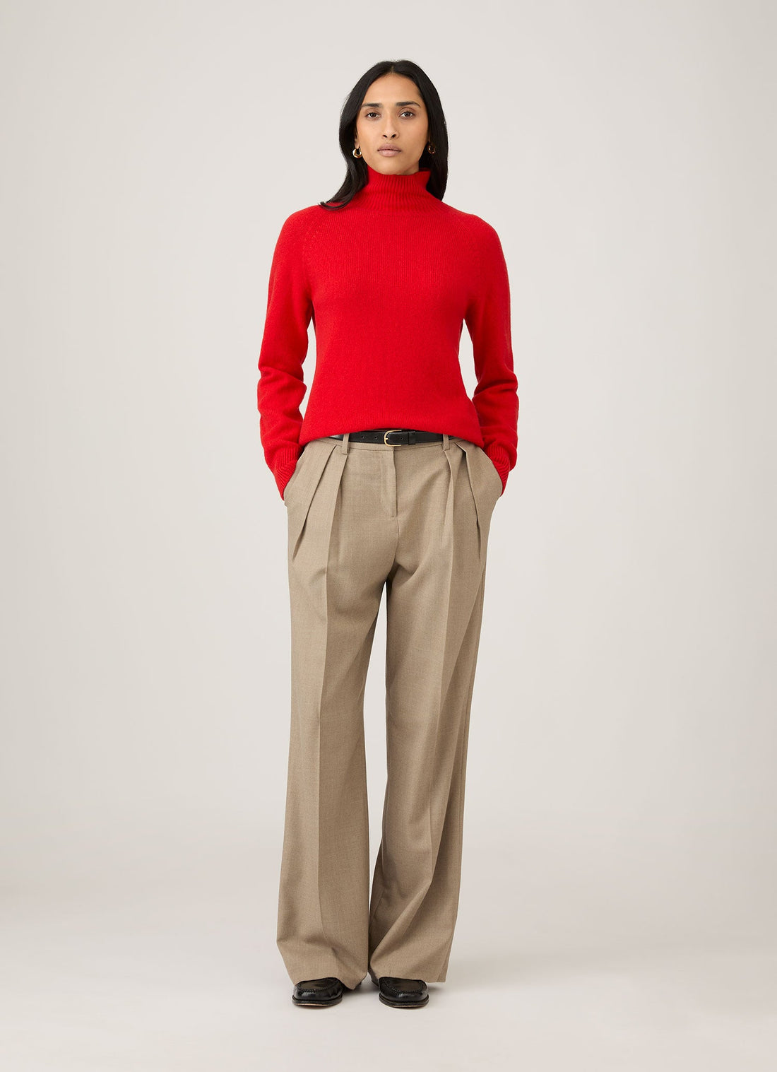 Women's Lambswool Funnel Neck Jumper in Bright Red