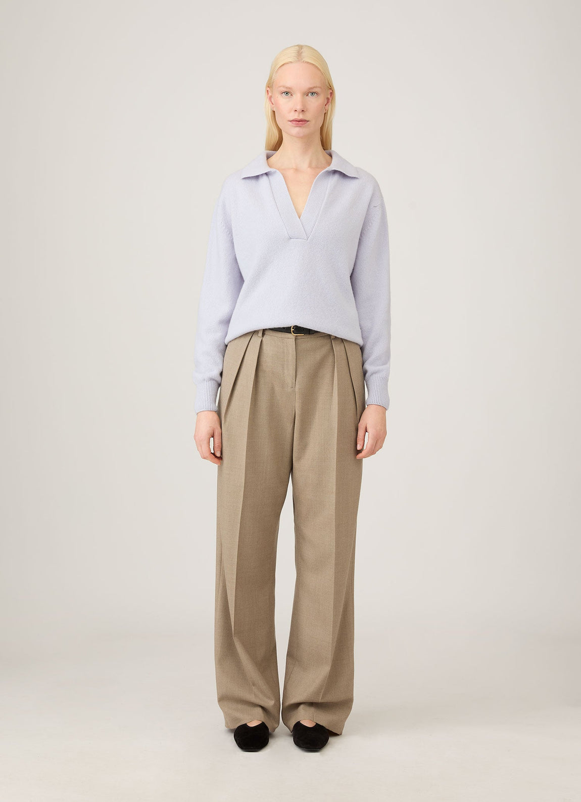 Women's Lambswool Polo Neck Jumper in Ice Blue