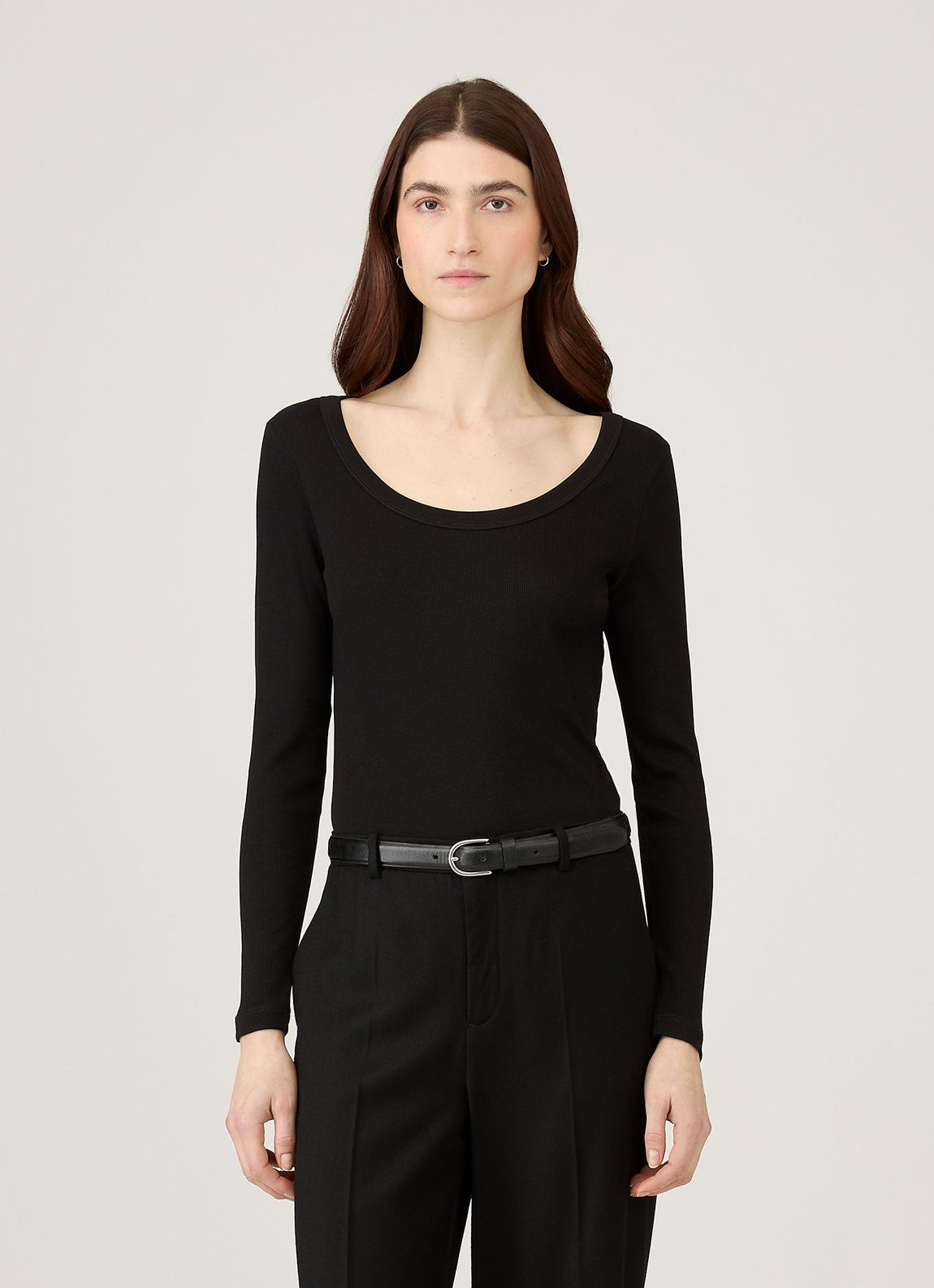 Women's Ribbed Scoop Neck T-shirt in Black