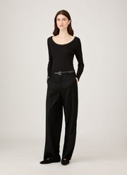 Women's Ribbed Scoop Neck T-shirt in Black