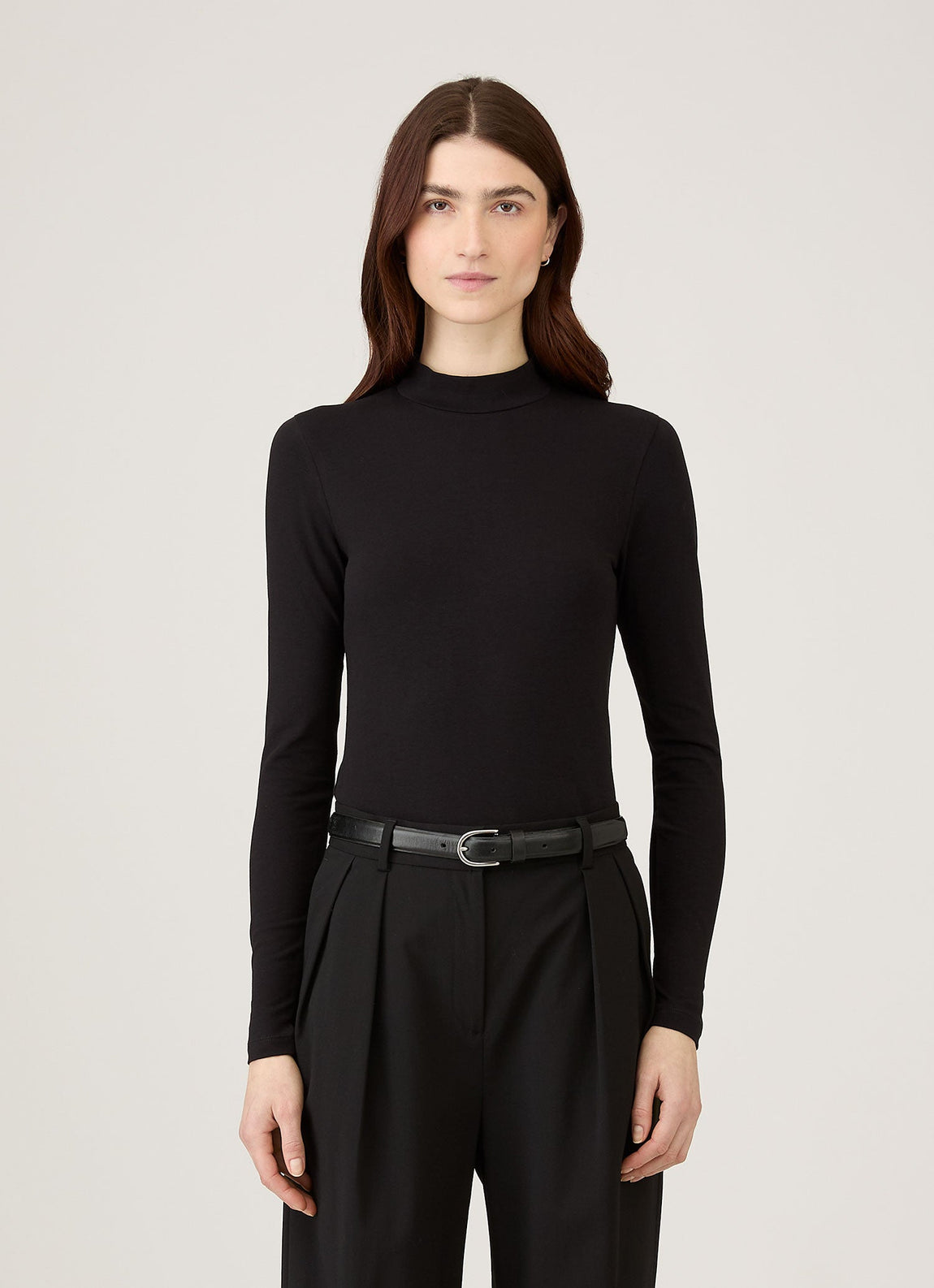 Women's Stretch Cotton Mock Neck Top in Black