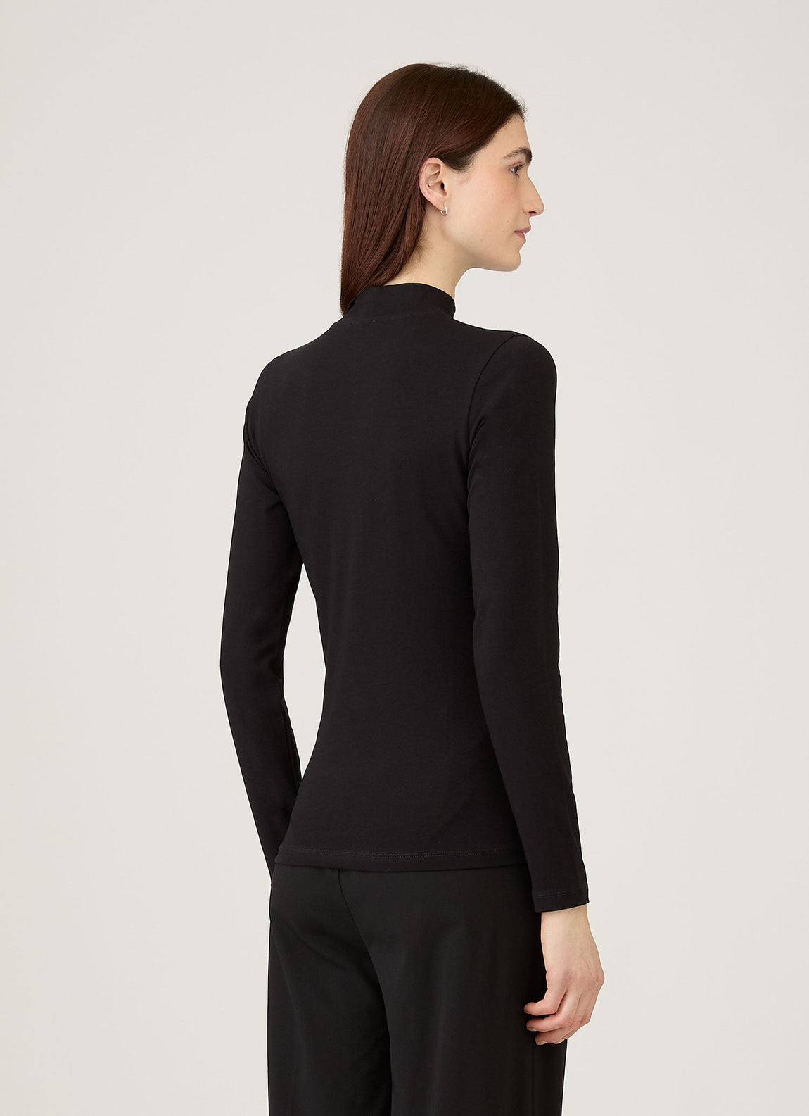 Women's Stretch Cotton Mock Neck Top in Black