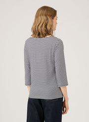 Women's Boat Neck T-shirt in White/Navy English Stripe