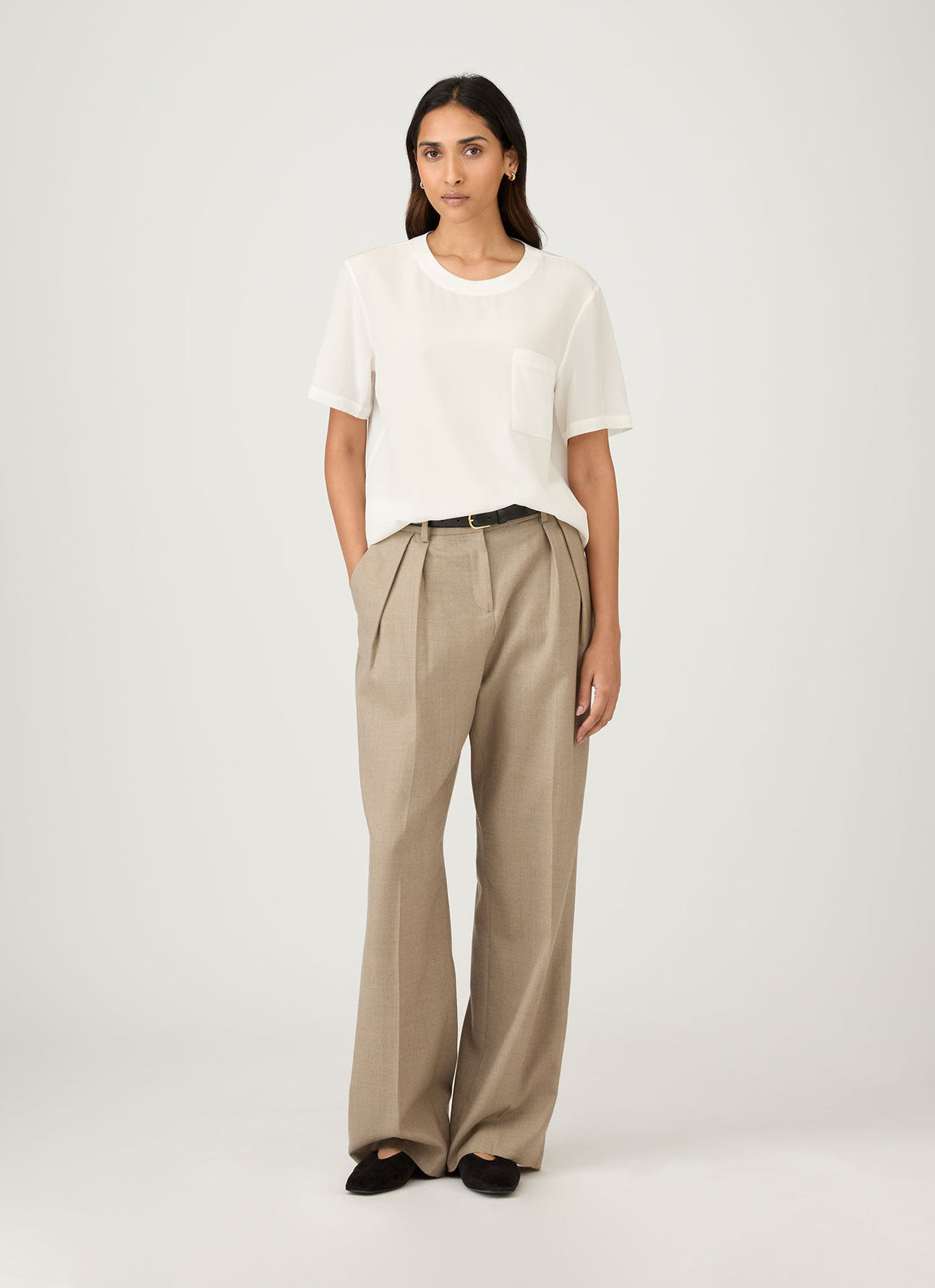 Women's Woven Silk T-shirt in Ecru