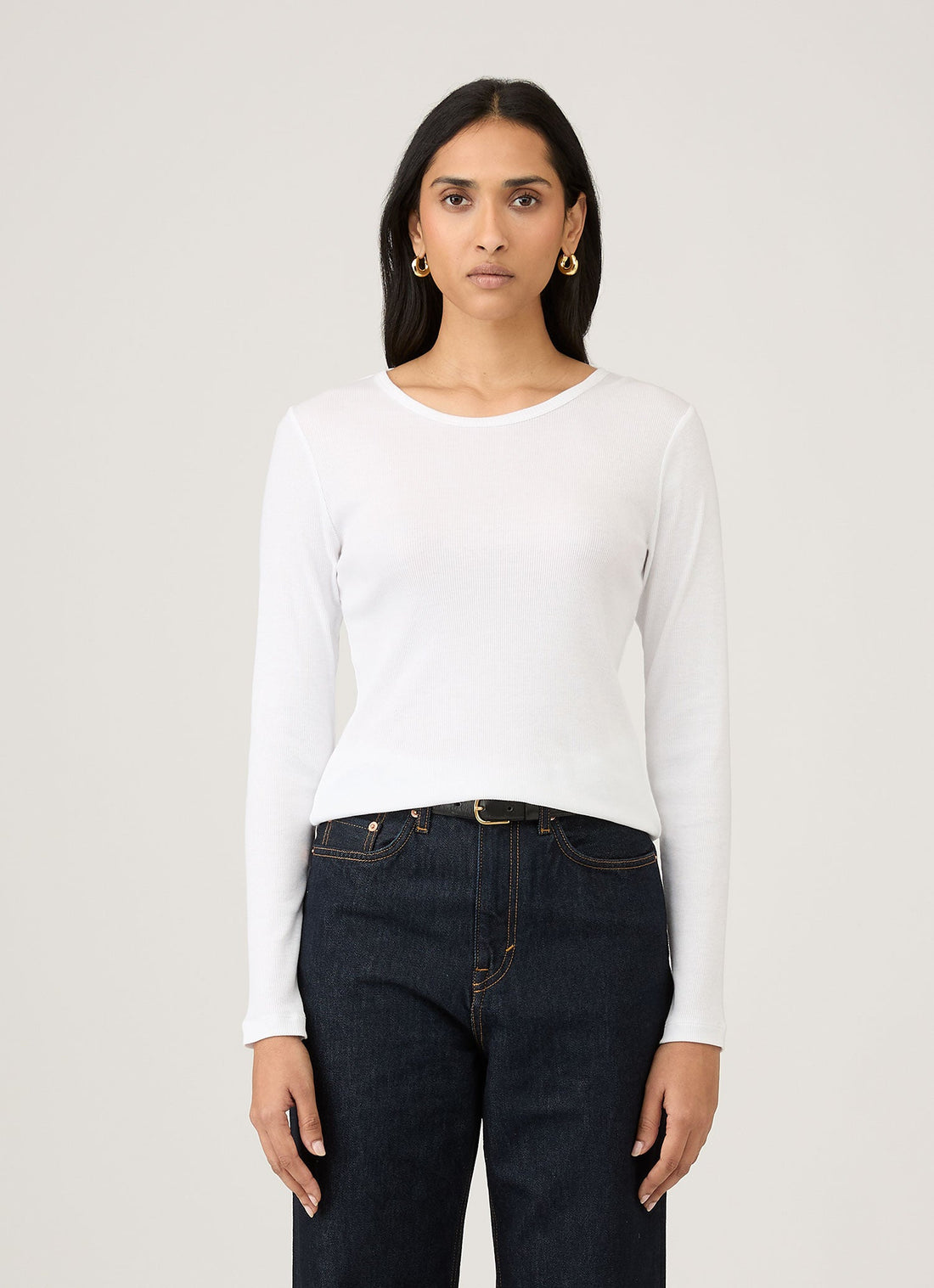 Women's Ribbed Long Sleeve T-shirt in White