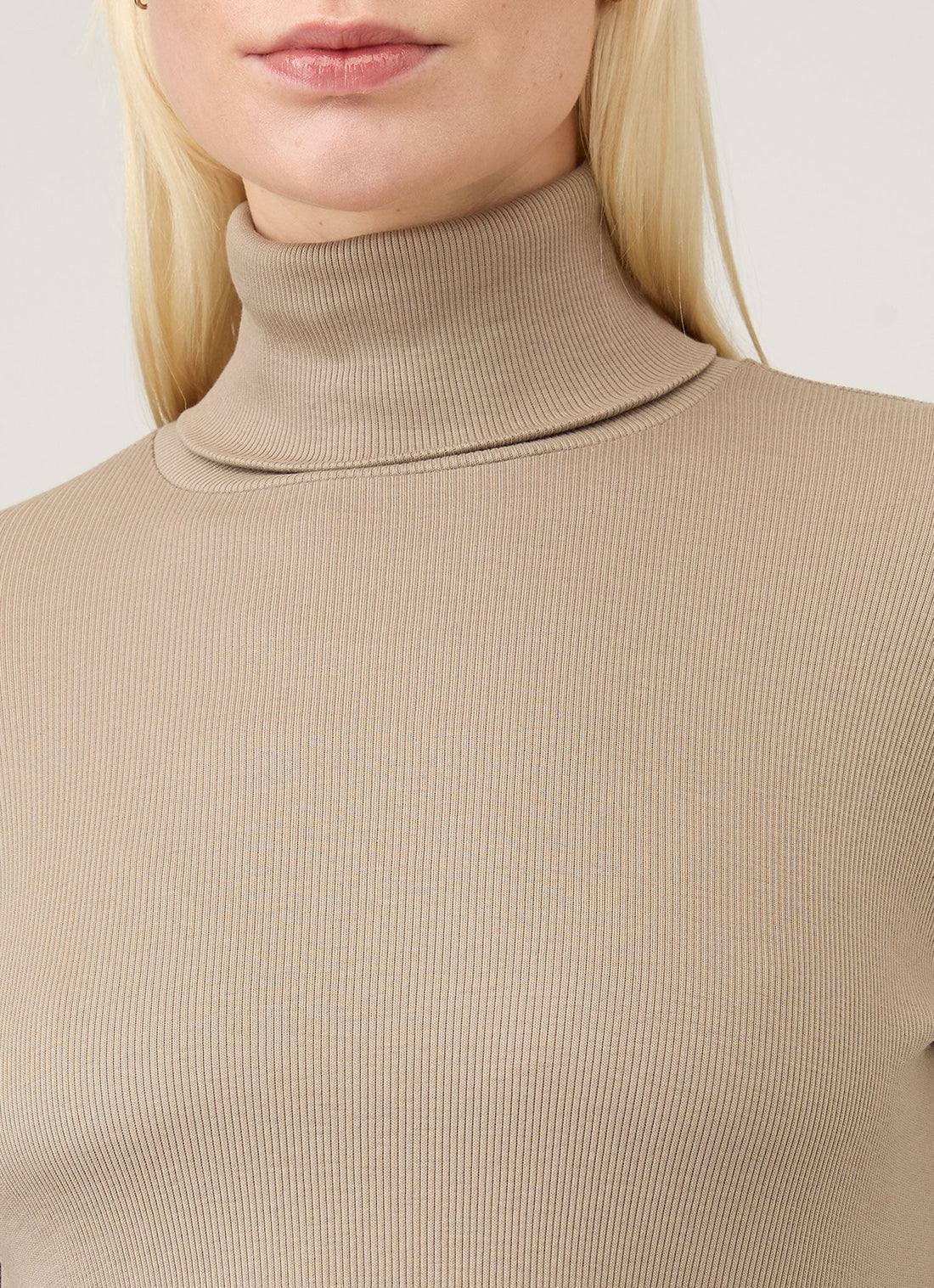 Women's Ribbbed Roll Neck in Mink
