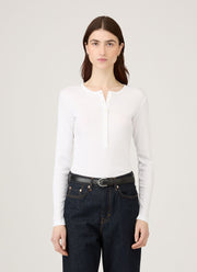 Women's Ribbed Henley in White