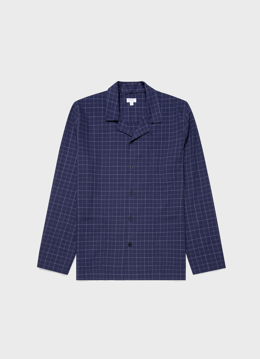 Men's Cotton Flannel Pyjama Shirt in Navy Check