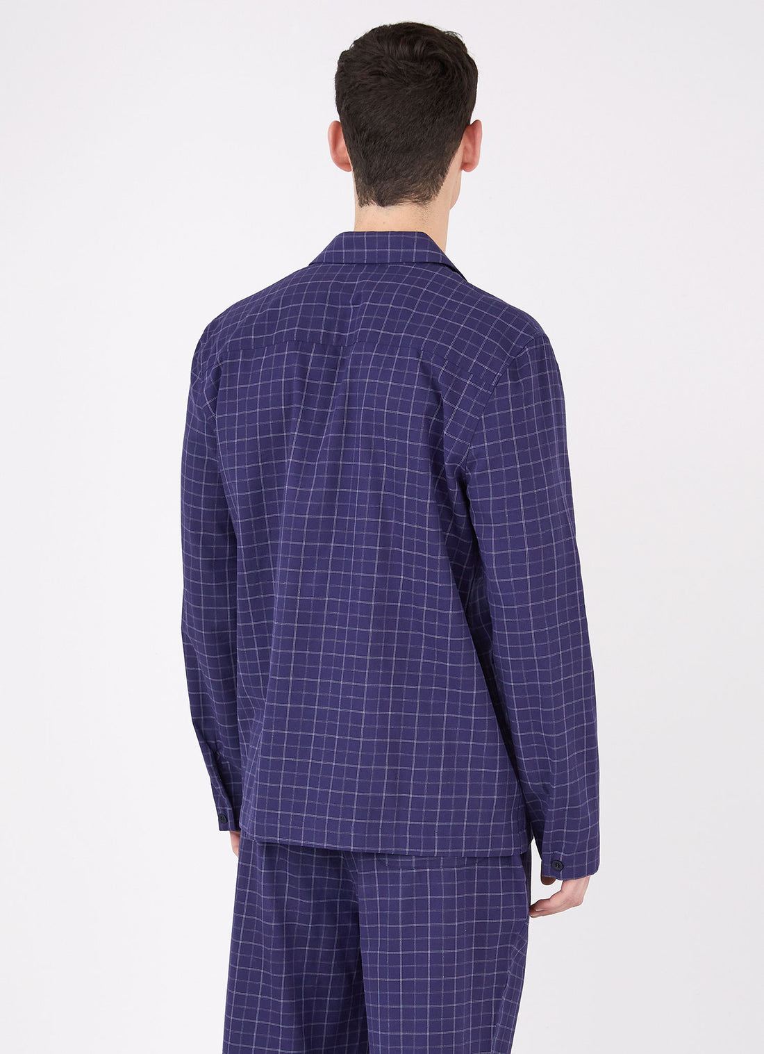 Men's Cotton Flannel Pyjama Shirt in Navy Check