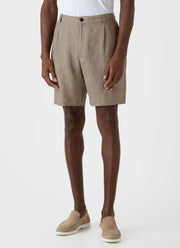 Men's Pleated Linen Short in Dark Stone